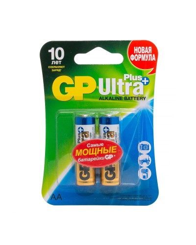 GP Ultra Plus Alkaline 15A AA (GP 15AUP-2CR2), упак. 2 шт. БЛИСТЕР. Алкалиновые батарейки. GP Batteries в Альметьевске