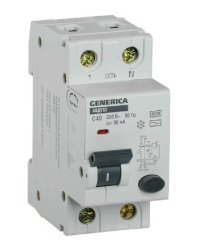 GENERICA АВДТ 32 C40 2Р 30мА (MAD25-5-040-C-30). Автоматический выключатель дифференциального тока. IEK в Альметьевске