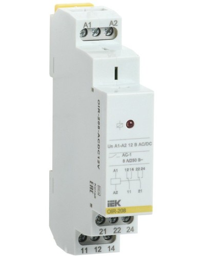 Реле промежуточное модульное OIR 2 контакта 8А 12В AC/DC (OIR-208-ACDC12V). Реле промежуточное модульное. IEK в Альметьевске