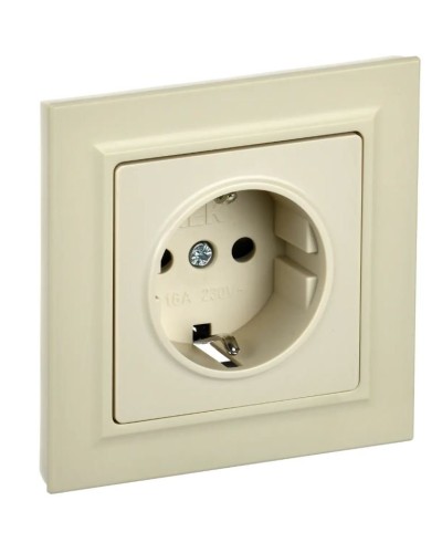 Розетка с з/к РСР14-1-0-БрКр бежевый BRITE (BR-R14-16-K10-F). Розетка с заземлением с защитными шторками в сборе. IEK в Альметьевске