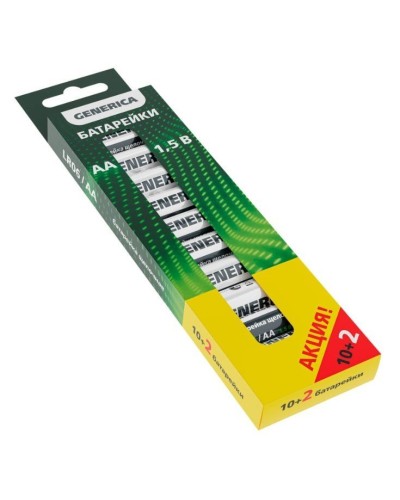 Батарейка Alkaline LR06/AA GENERICA (12 шт) ПРОМО (ABT-LR06-ST-B12-G). Батарейка щелочная. IEK в Альметьевске