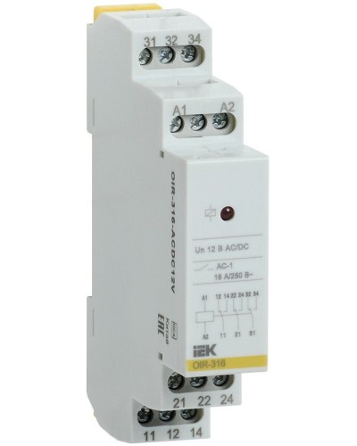 Реле промежуточное модульное OIR 3 контакта 16А 12В AC/DC (OIR-316-ACDC12V). Реле промежуточное модульное. IEK в Альметьевске