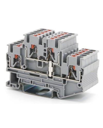 Клемма двухуровневая, зажим push-in, 2.5 кв.мм, серая (VPRTT-2.5-PV-GY). Клемма проходная, 4 точки подключения, уровни соединены перемычкой. ДКС в Альметьевске
