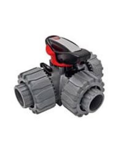 Ecoplast Кран шаровой трехходовой ПВХ D25 (уплотнение TPV, остальное EPDM) с муфтовым окончанием (49448). Кран шаровой, с муфтовым окончанием. Экопласт в Альметьевске